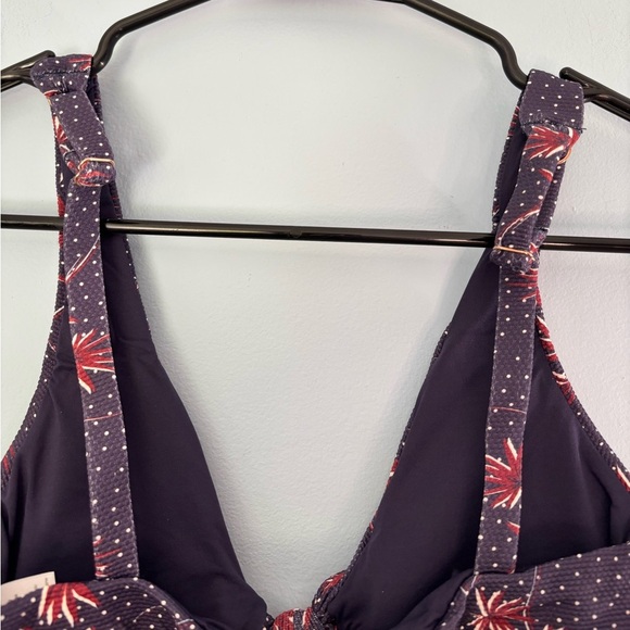 Eberjey Womens Cassidy Bikini Top Size XS Botanical Polka Dots Tie Front Navy - Picture 4 of 5